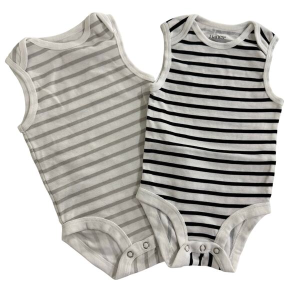 Hanes Striped Sleeveless Tank Bodysuits Size 6-12 Months Bundle of 2 - Picture 1 of 3